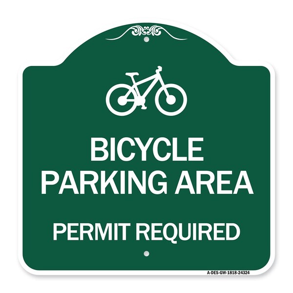Signmission Bicycle Parking Area-Permit Required W/ Graphic, Green & White Alum Sign, 18" x 18", GW-1818-24324 A-DES-GW-1818-24324 - main